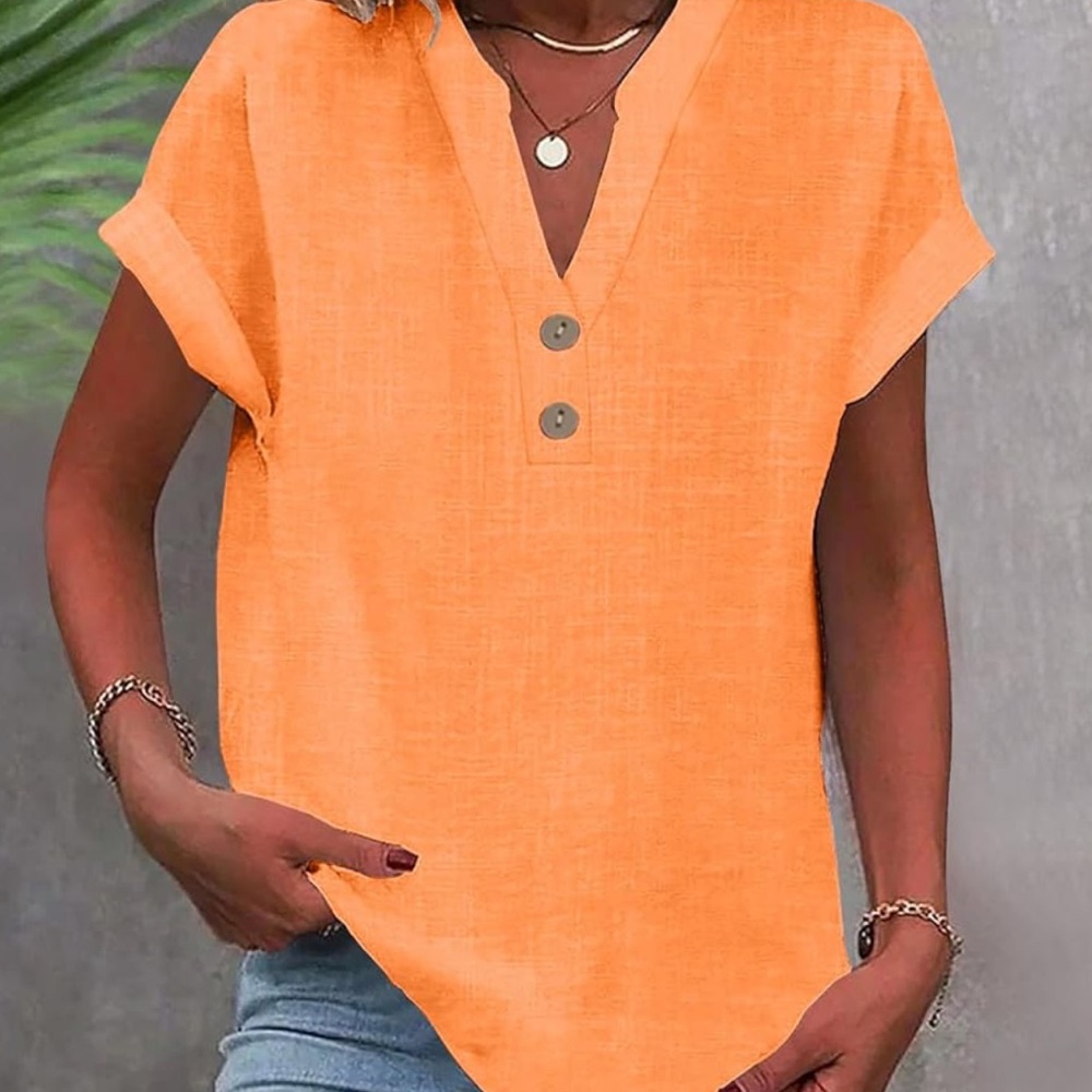 Just Be Vibrant Orange V-Neck Pull Over Blouse NEW